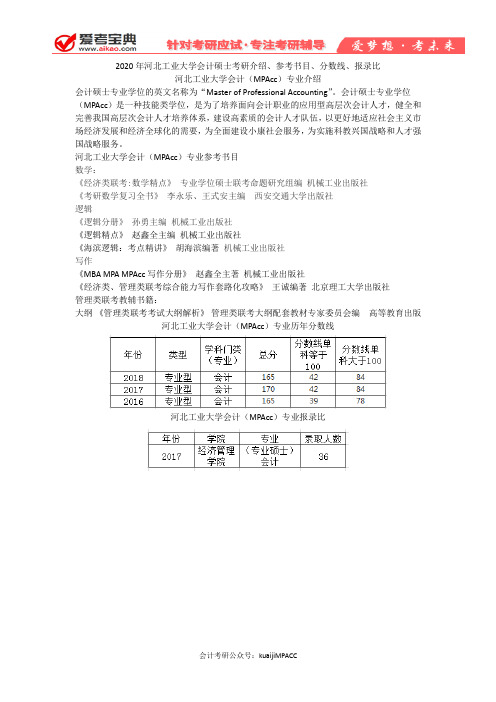 【爱考宝典】2020年河北工业大学会计硕士考研介绍、参考书目、分数线、报录比