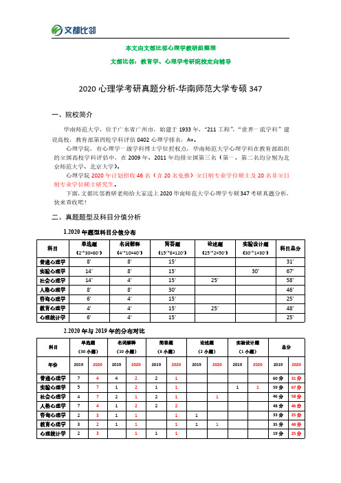 2020华南师范大学心理学专硕347考研真题分析