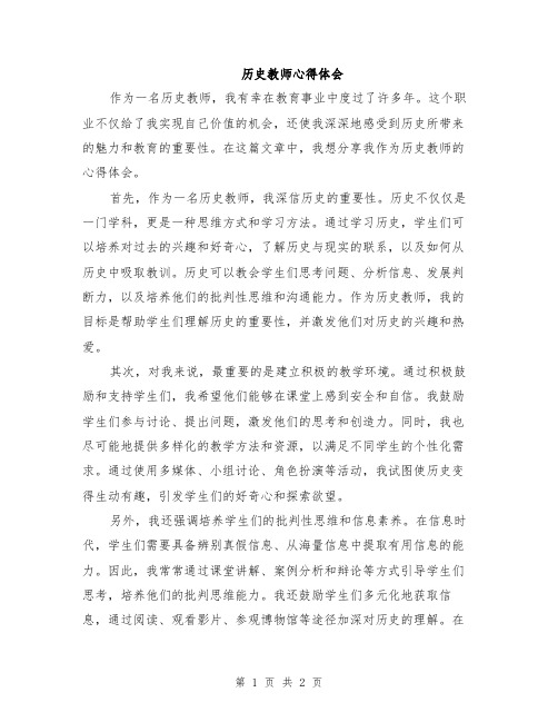 历史教师心得体会