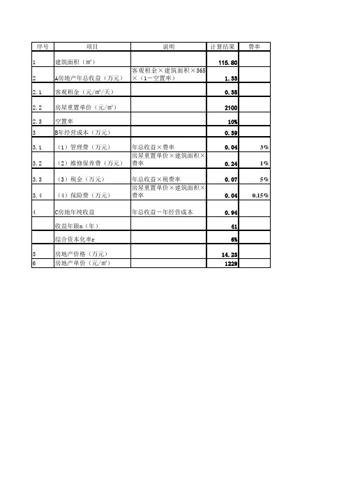 收益法计算公式