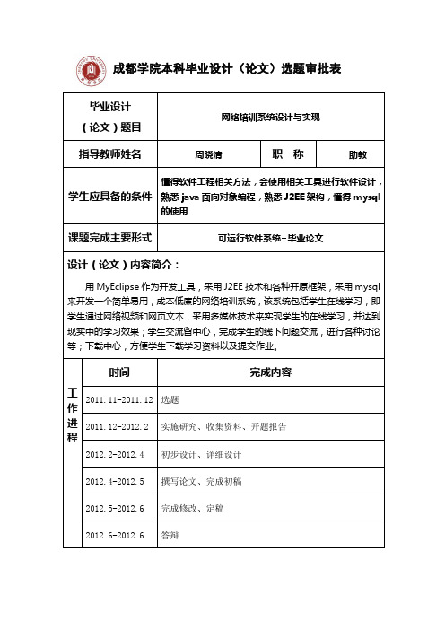 02成都学院(成都大学)毕业设计(论文)选题审批表