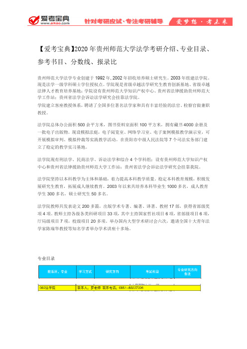 【爱考宝典】2020年贵州师范大学法学考研介绍、专业目录、参考书目、分数线、报录比