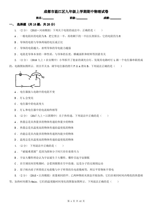 成都市温江区九年级上学期期中物理试卷