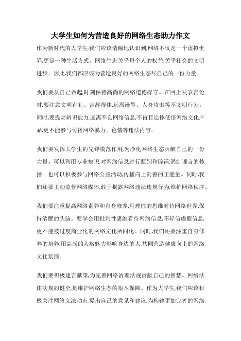 大学生如何为营造良好的网络生态助力作文