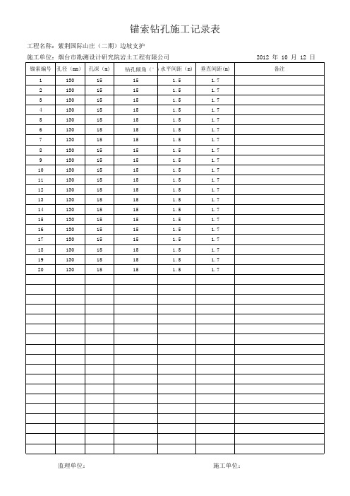 锚索钻孔施工记录表