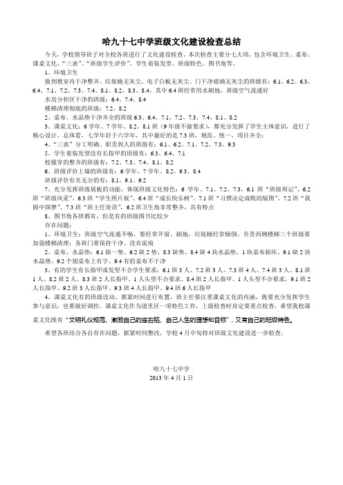 哈九十七中学班级文化建设检查总结