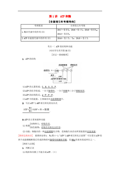 高考生物一轮复习 第3单元 光合作用和细胞呼吸 第1讲 ATP和酶学案 苏教版
