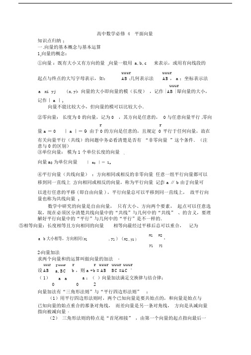 高中数学必修4平面向量知识点总结.doc