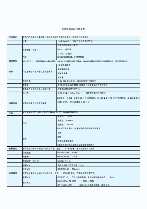 环氧粉末涂料技术参数