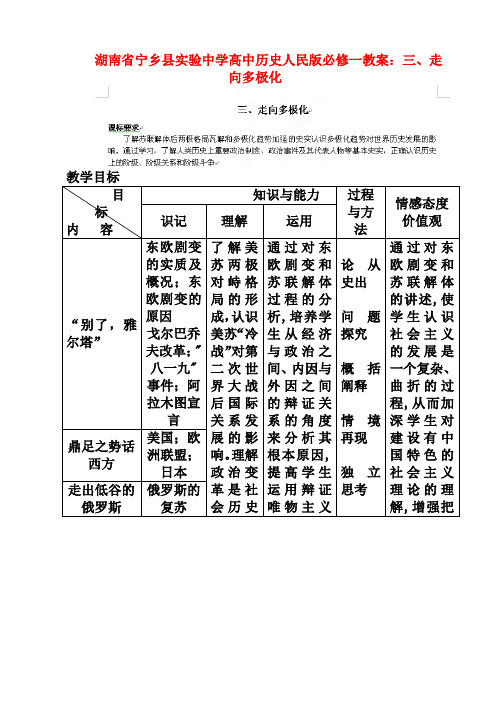 人民版历史必修一：《走向多极化》教案