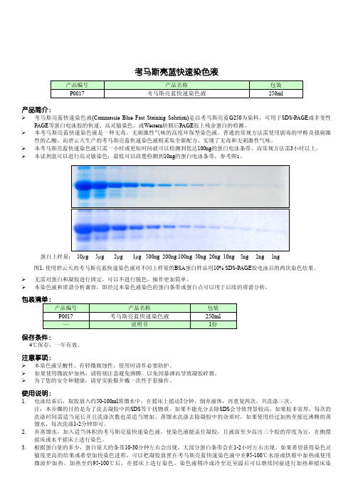 考马斯亮蓝快速染色液使用说明