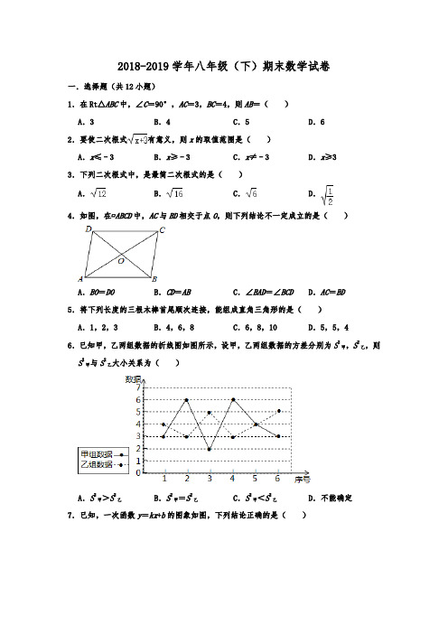 广西钦州市2018-2019年八年级(下)期末数学试卷  解析版