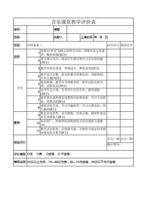 音乐课堂教学评价表