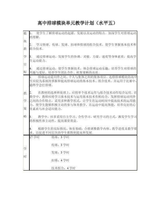 高中排球模块单元教学计划