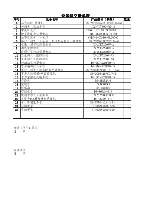 10、设备移交清单表