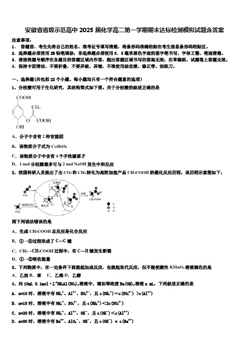 安徽省省级示范高中2025届化学高二第一学期期末达标检测模拟试题含答案