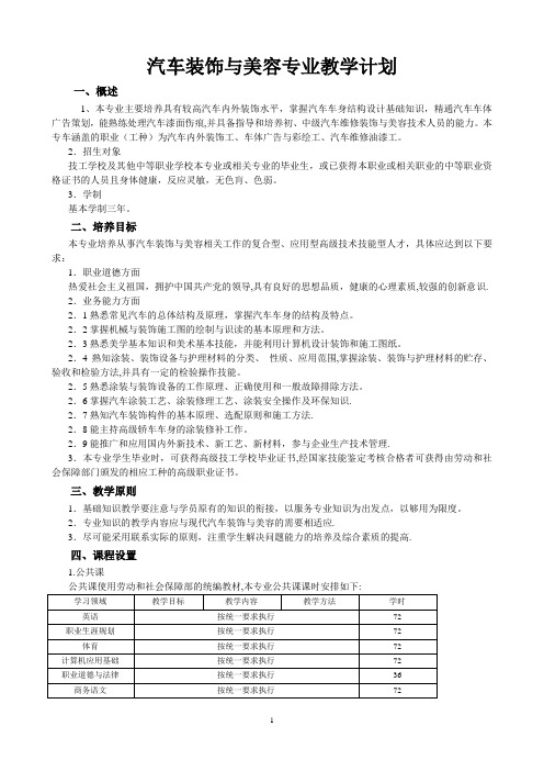 汽车装饰与美容专业教学计划(完整)【范本模板】