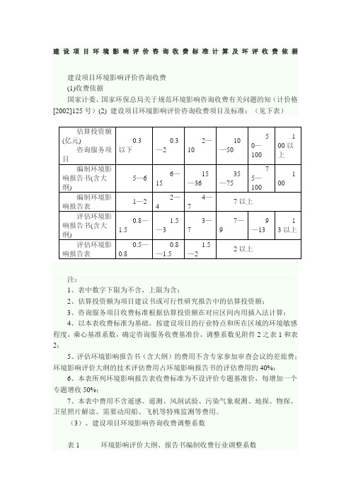 建设项目环境影响评价咨询收费标准计算及环评收费依据