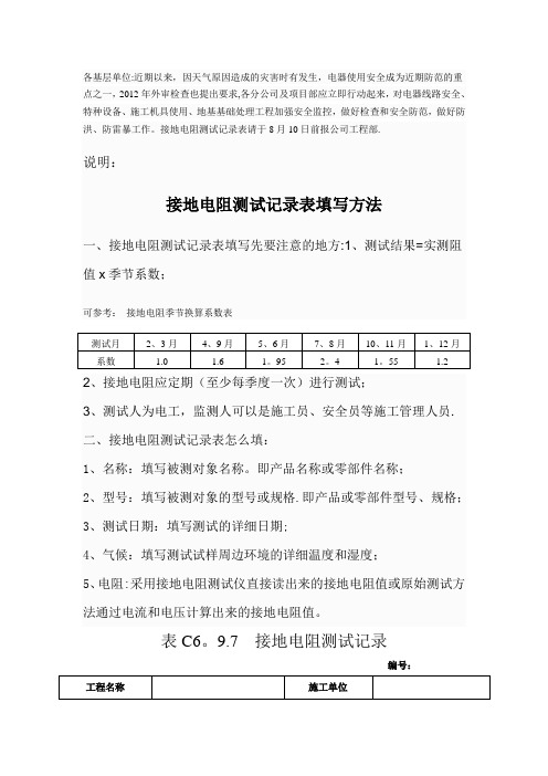 接地电阻测试记录表及接地电阻测试记录表填写方法