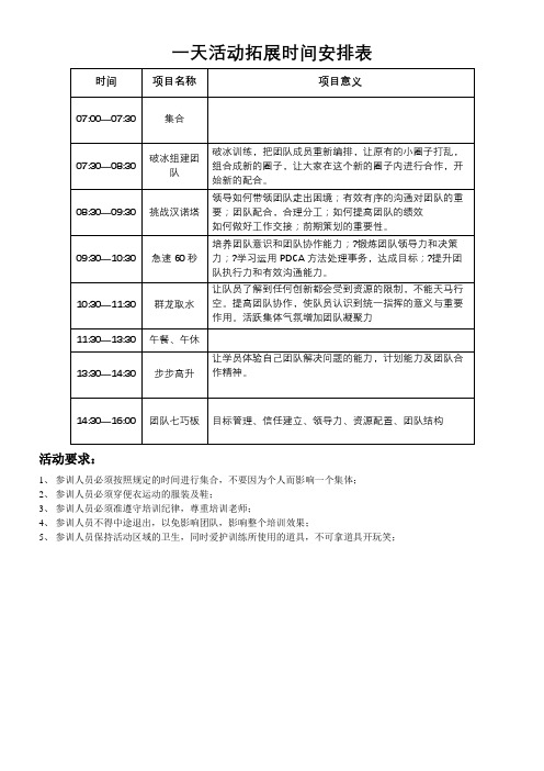 一天活动拓展时间安排表