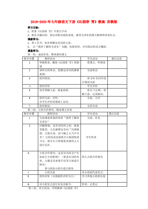 2019-2020年七年级语文下册《沁园春 雪》教案 苏教版