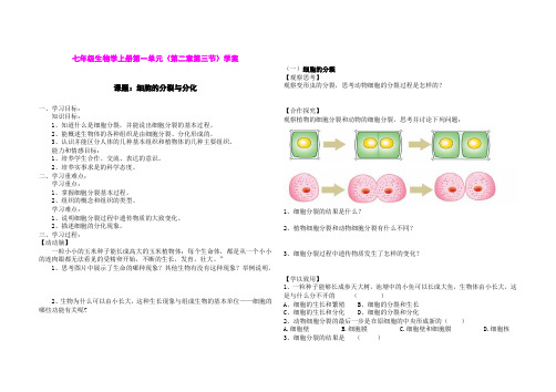 《细胞的分裂与分化》 学案