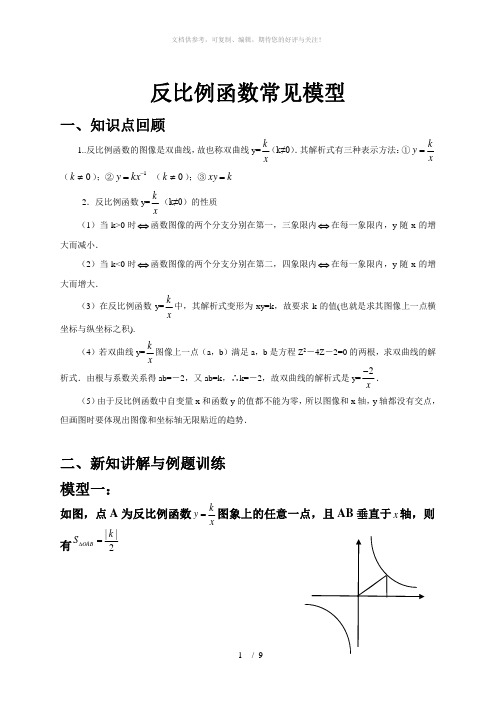 反比例函数常见几何模型