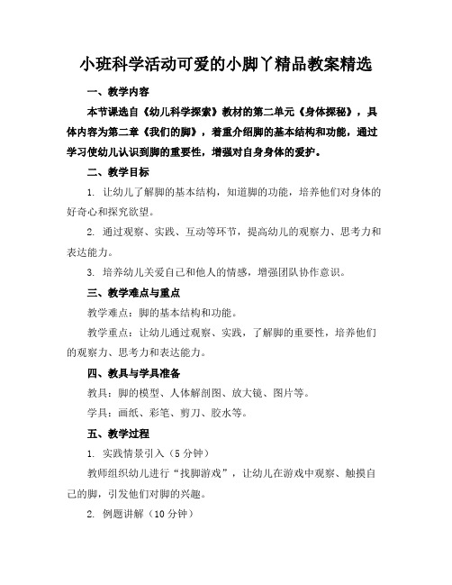 小班科学活动可爱的小脚丫精品教案精选