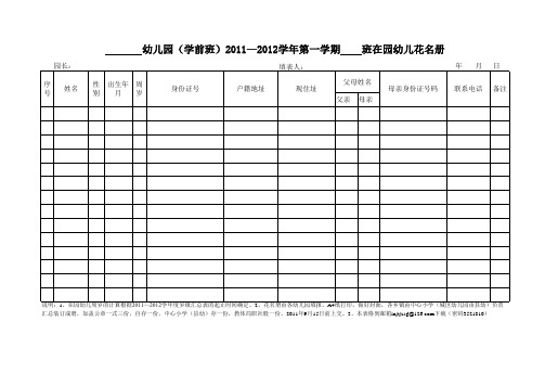 幼儿园(学前班)2010—2011学年第一学期    班在园幼儿花名册