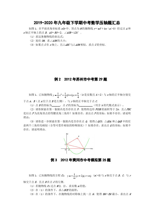 2019-2020年九年级下学期中考数学压轴题汇总