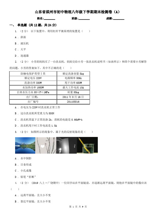 山东省滨州市初中物理八年级下学期期末检测卷(A)