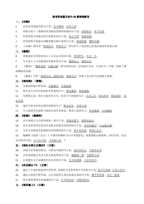 高考背诵篇目初中篇情境默写