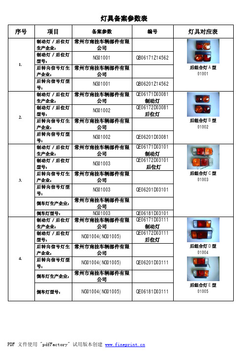南挂灯具对应表