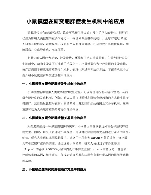 小鼠模型在研究肥胖症发生机制中的应用