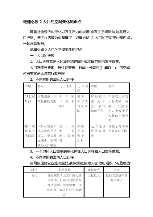 地理必修2人口的空间变化知识点