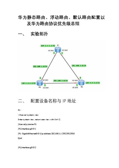 华为静态路由、浮动路由、默认路由配置以及华为路由协议优先级总结