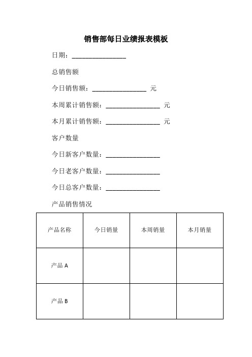 销售部每日业绩报表模板