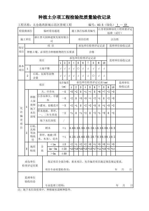 A3.5 1 种植土分项工程检验批质量验收记录