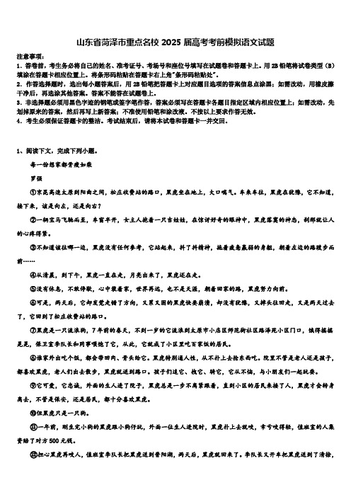 山东省菏泽市重点名校2025届高考考前模拟语文试题含解析