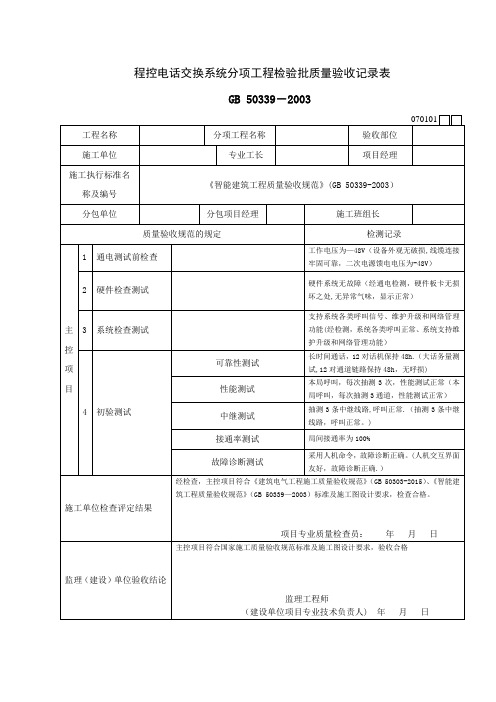 智能建筑工程检验批质量验收记录表【范本模板】