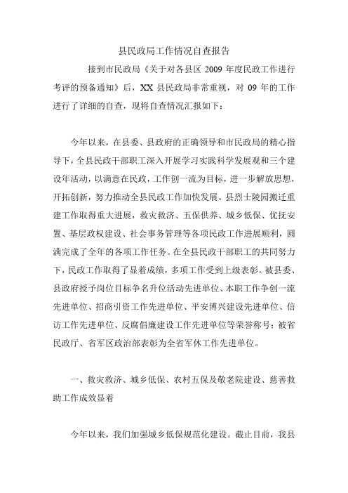 县民政局工作情况自查报告.doc