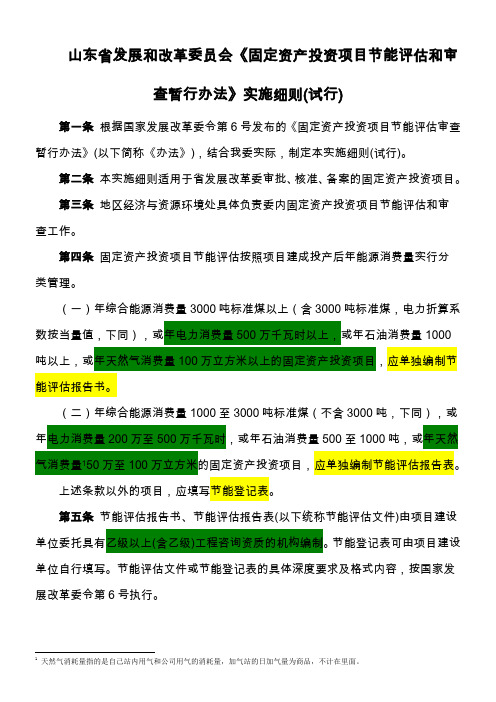 山东省固定资产投资项目节能评估和审查暂行管理办法