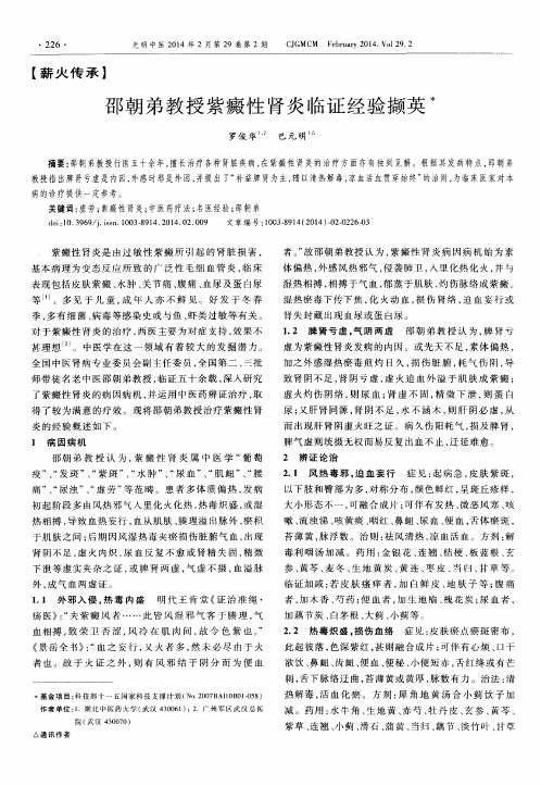 邵朝弟教授紫癜性肾炎临证经验撷英