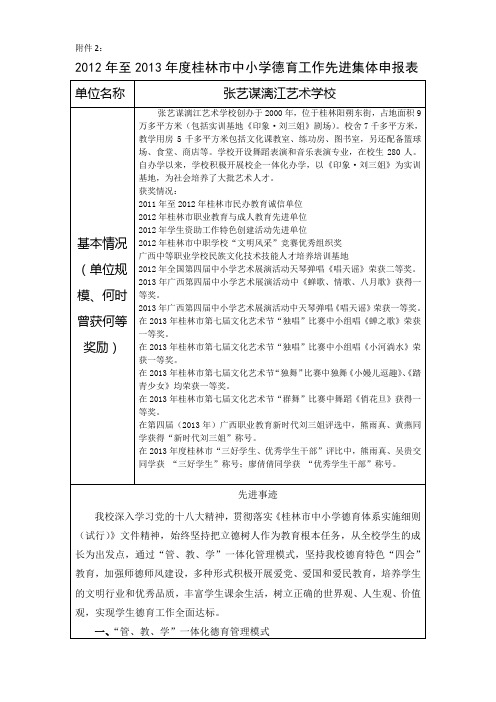 2013德育先进集体申报表