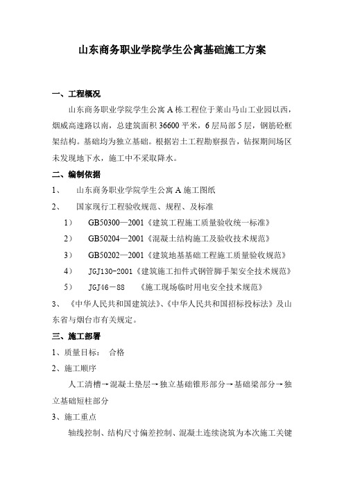 山东商务职业学院学生公寓基础施工方案