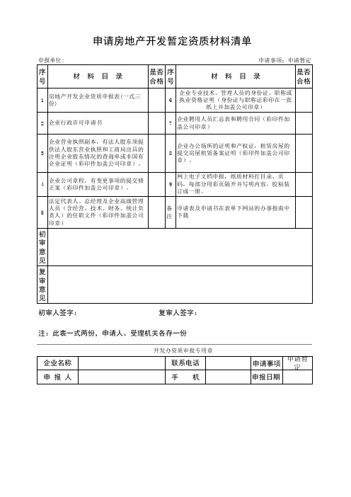 申请房地产开发暂定资质材料清单