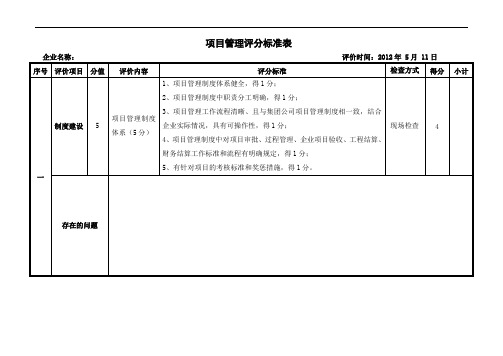 2012项目管理分类评分标准