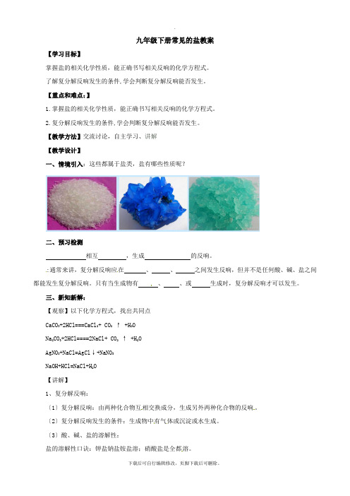 科粤版化学九年级下册 8.4.2 常见的盐 教案