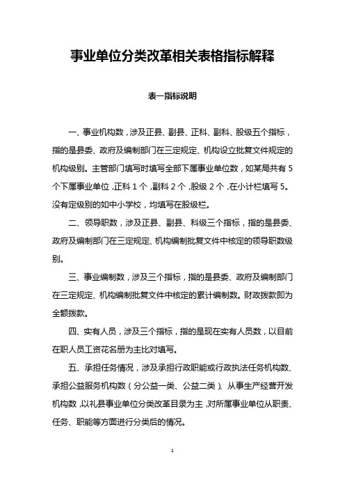 事业单位分类改革相关表格指标解释