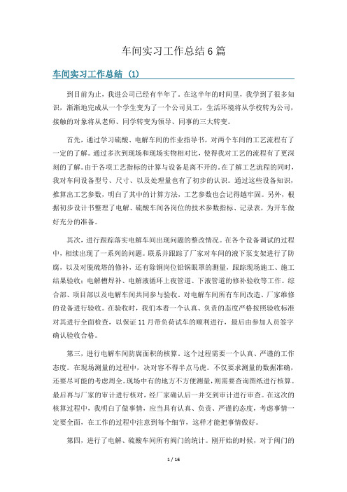 车间实习工作总结6篇